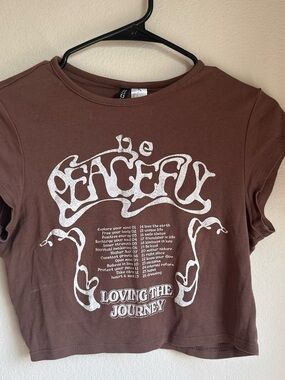 Peaceful Loving The Journey Brown Graphic Crop Tee
